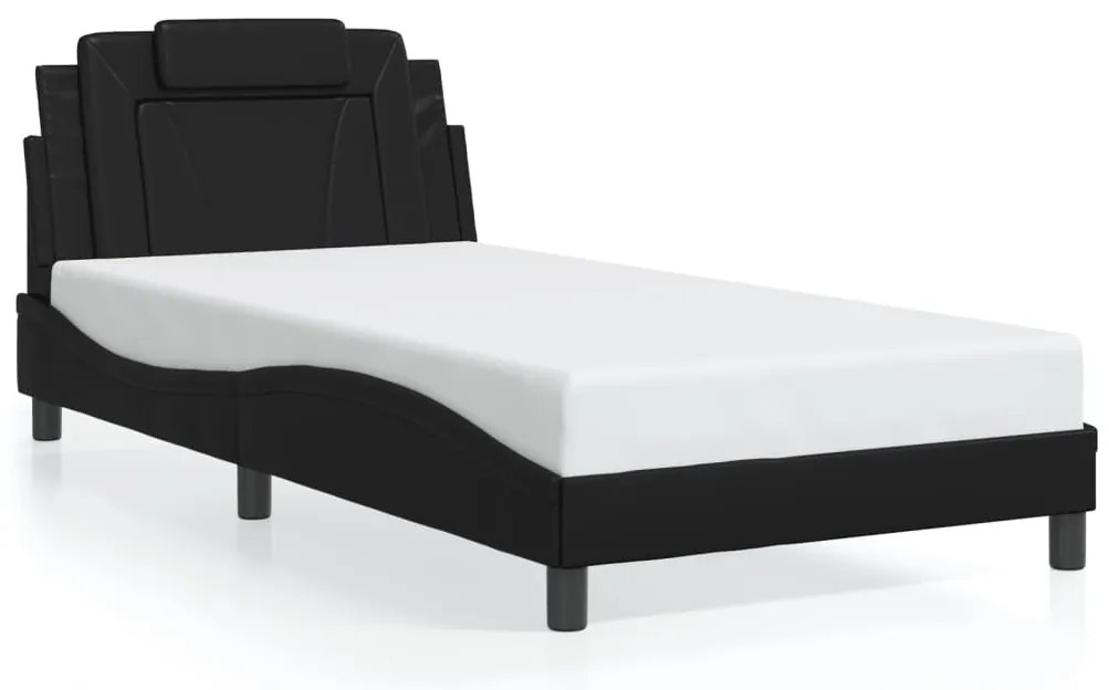 Estrutura de cama c/ luzes LED 100x200cm couro artificial preto