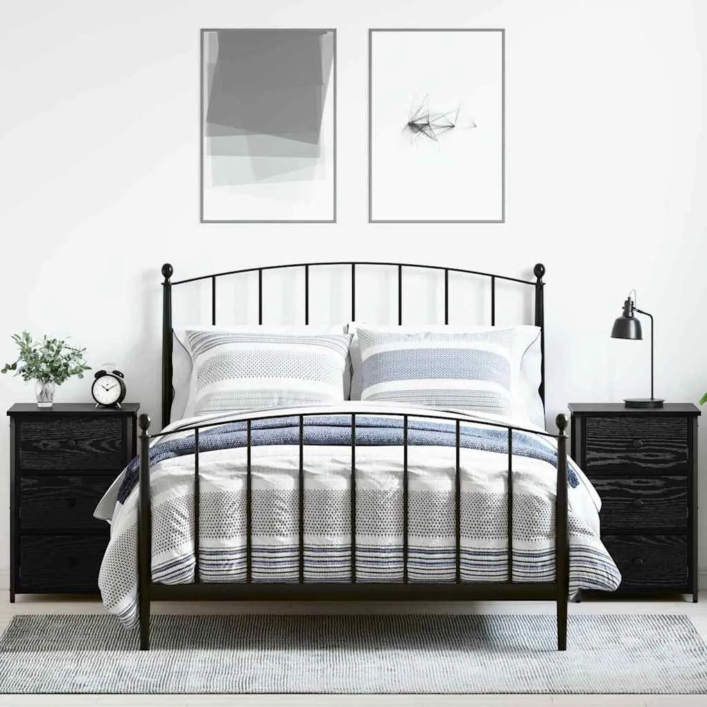 vidaXL Armário de Cabeceira com gaveta Preto Madeira Reforçada Sólida