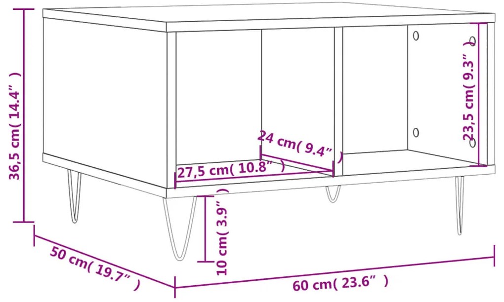 Mesa de centro 60x50x36,5 cm derivados de madeira cinza cimento