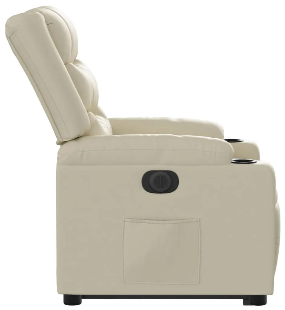 Poltrona reclinável elevatória elétrica couro artificial creme