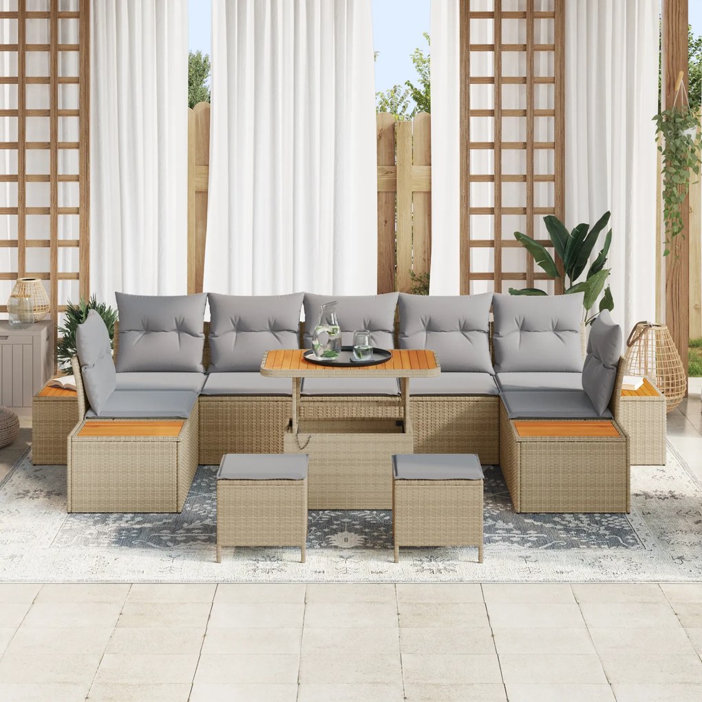Conjunto de Sofá de Jardim vidaXL 10 Peças com Almofadas Bege Vime Sin