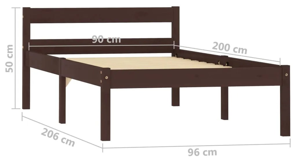 Estrutura de cama 90x200 cm pinho maciço castanho-escuro