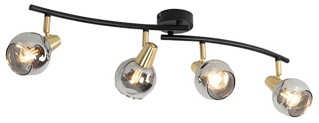 Candeeiro de teto Art Deco dourado com vidro fumê 4 luzes - VIDRO Art Deco