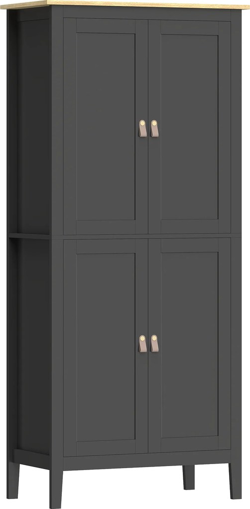 HOMCOM Buffet de cozinha, móvel alto para cozinha com LED regulável e sensor de movimento, 80 x 40 x 176,5 cm, preto | Aosom Portugal