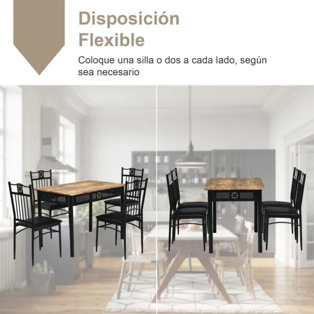 Conjunto de mesa de jantar moderna com 4 cadeiras estofadas para casa e restaurante Preto