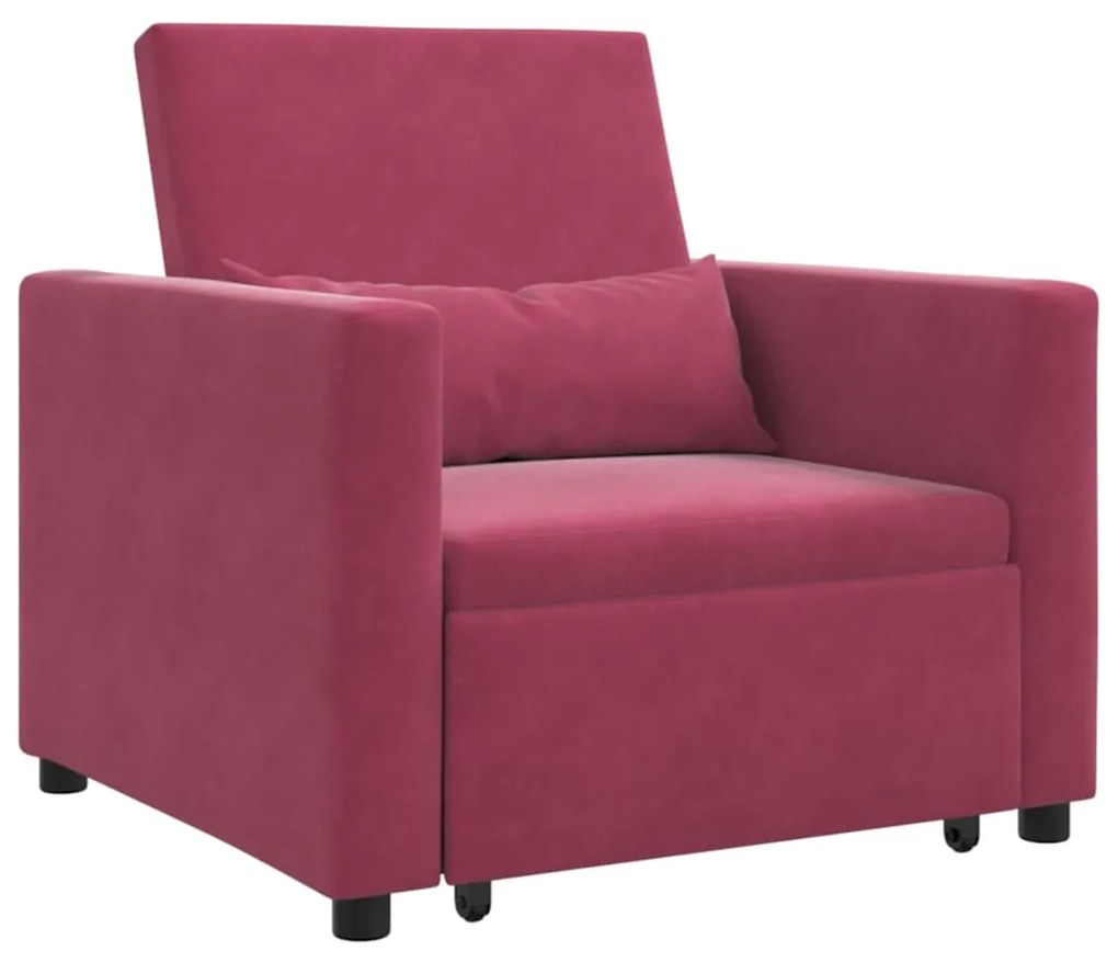 Sofá-Cama Único Conversível 3 em 1 Vinho Vermelho Veludo