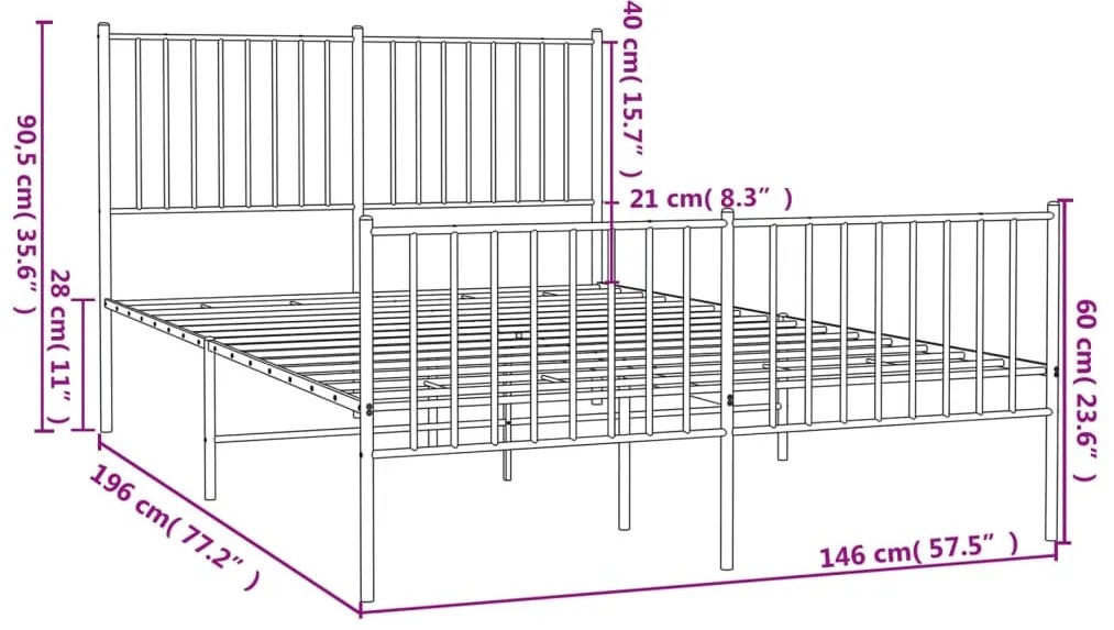 Estrutura de cama com cabeceira e pés 140x190 cm metal branco