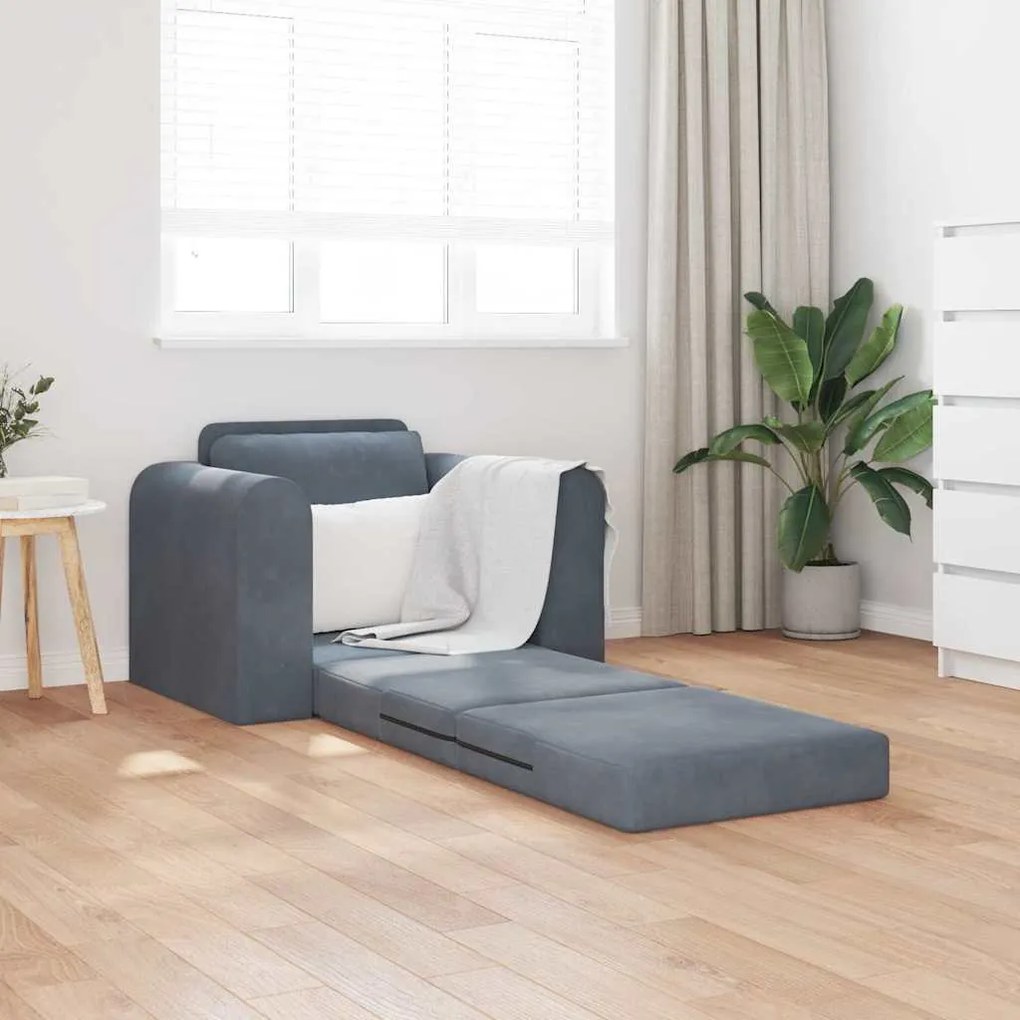 Sofá-Cama 2-em-1 Cinza Escuro 98x71x83 cm Veludo