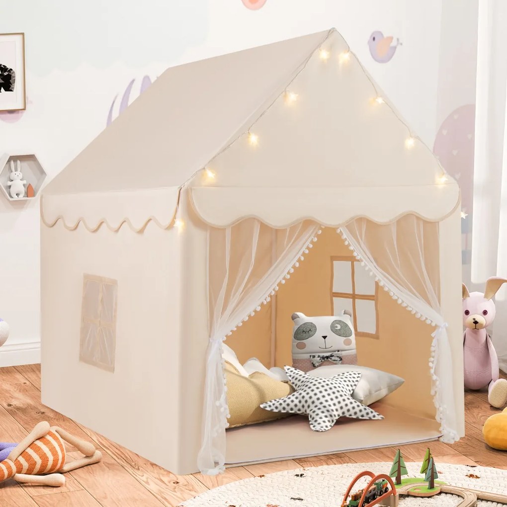 Tenda de brincar para crianças 105 x 120 x 140 cm para interior e exterior com tapete grosso Bege