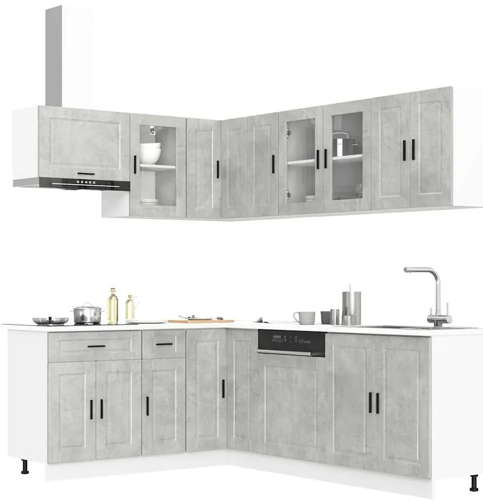vidaXL 11 peças armário de cozinha conjunto Porto cinzento cimento