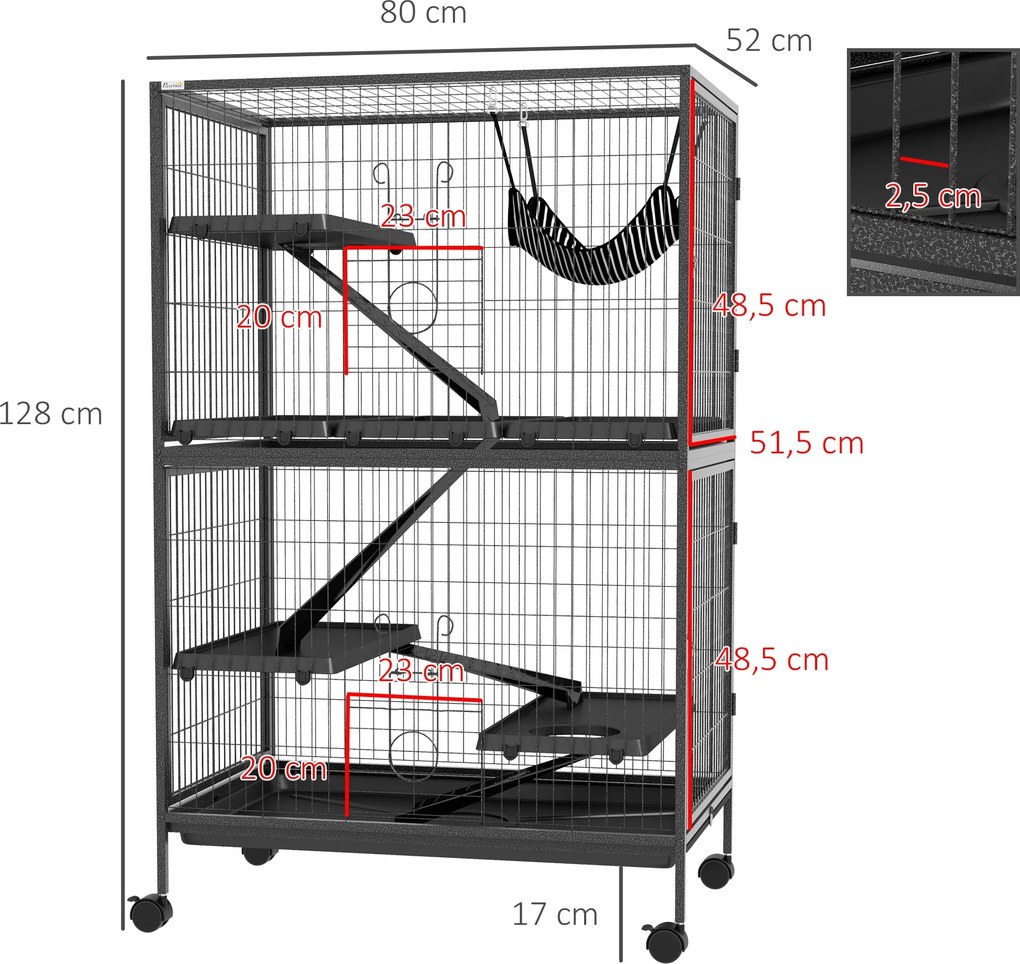 PawHut Gaiola para Roedores 80x52x128 cm Casa de 4 Alturas com Rampas