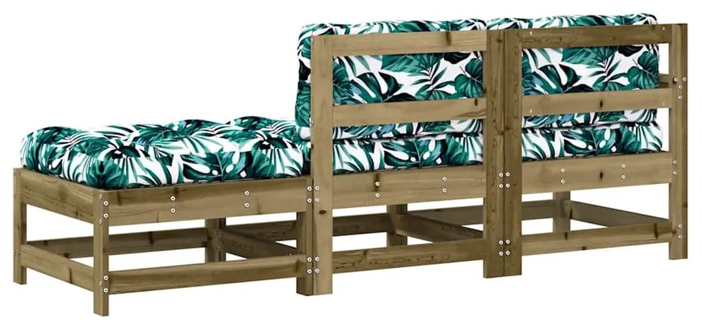 3 pcs conjunto lounge de jardim c/ almofadões pinho impregnado