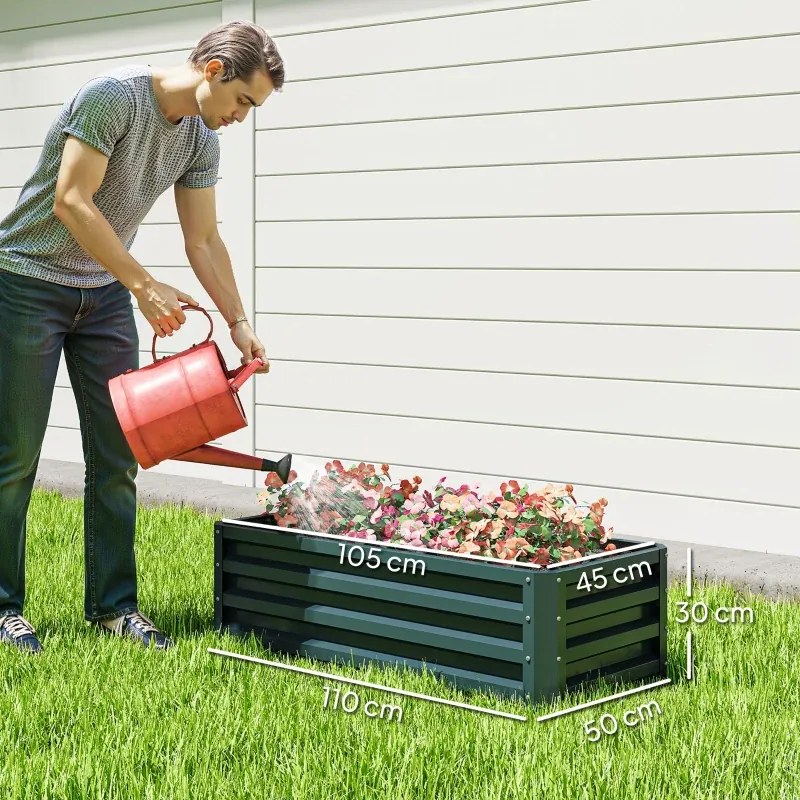 Conjunto de 2 Floreiras Grandes para Exterior em Aço Galvanizado Hortas para Terraço Jardim 110x50x30 cm Verde