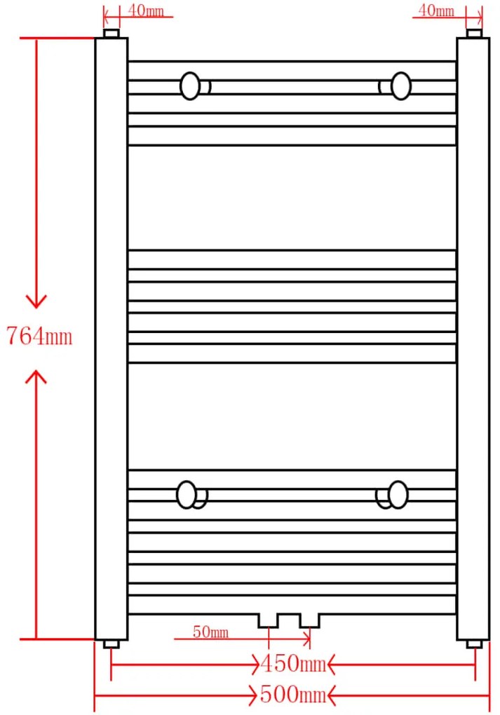 Aquecedor toalhas casa de banho liso 500 x 764 mm preto