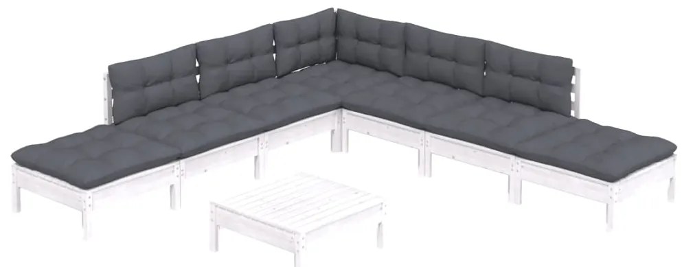8 pcs conjunto lounge de jardim c/ almofadões pinho branco