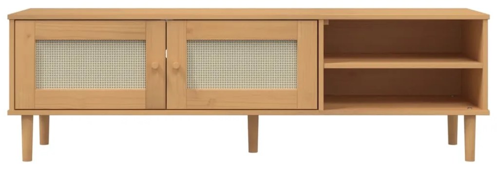 Móvel de TV SENJA aspeto vime 158x40x49cm pinho maciço castanho