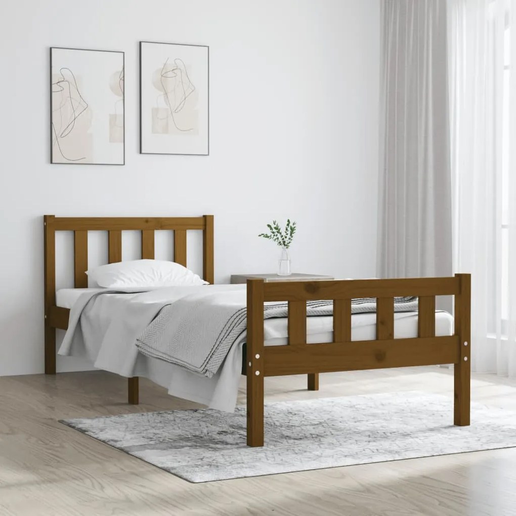 vidaXL Estrutura de cama solteiro 90x190cm madeira maciça castanho mel