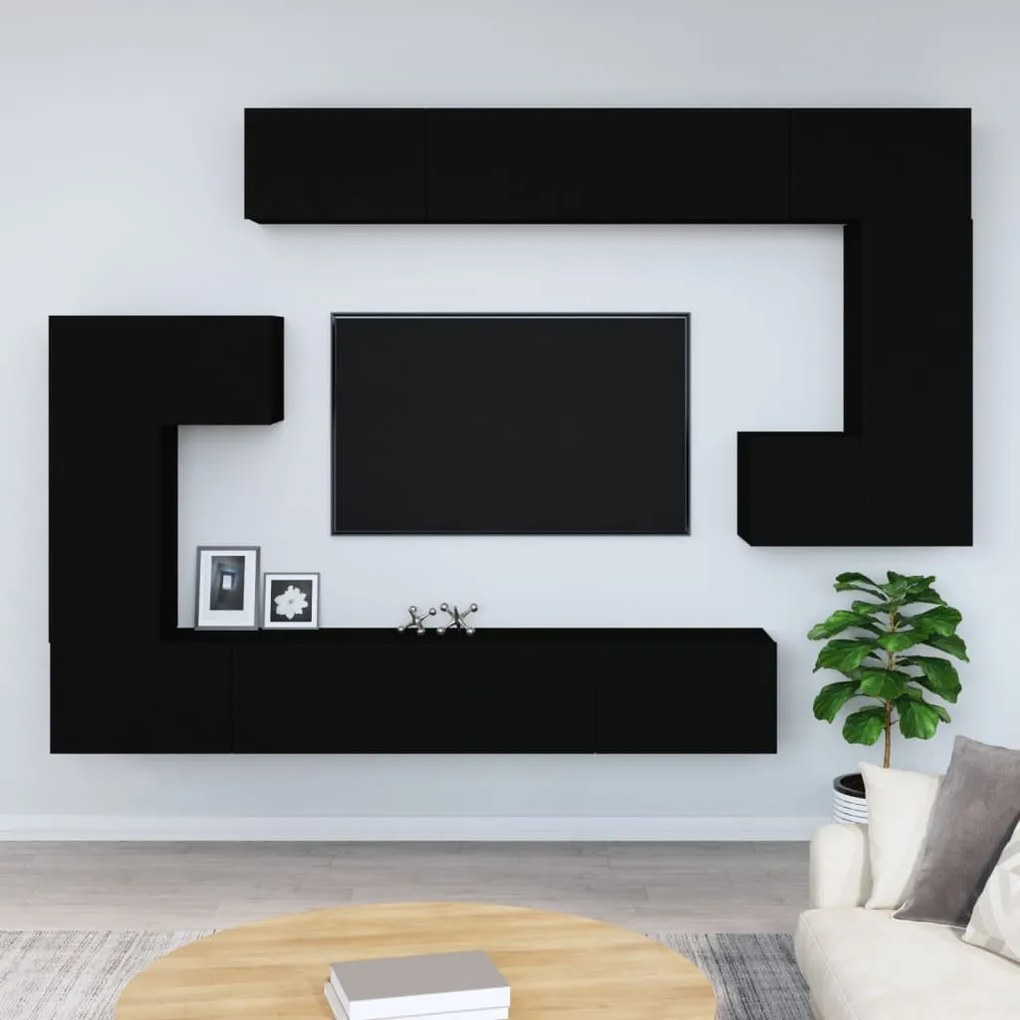 vidaXL Móvel p/ TV de montagem na parede madeira processada preto