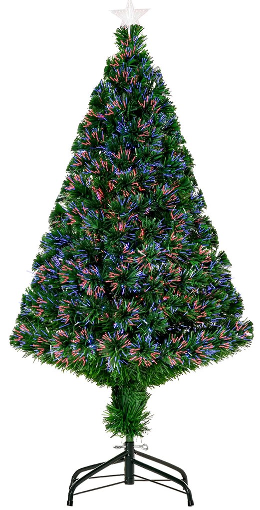 HOMCOM Árvore de Natal Artificial 120 cm com Fibra Óptica e Suporte Metálico Decoração de Natal Ø60x120 cm Verde