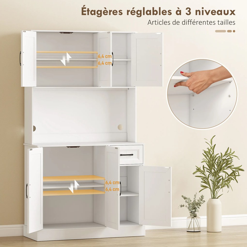 Armário Alto de Cozinha, 100 x 39,5 x 180,5 cm, Prateleiras Reguláveis, Branco