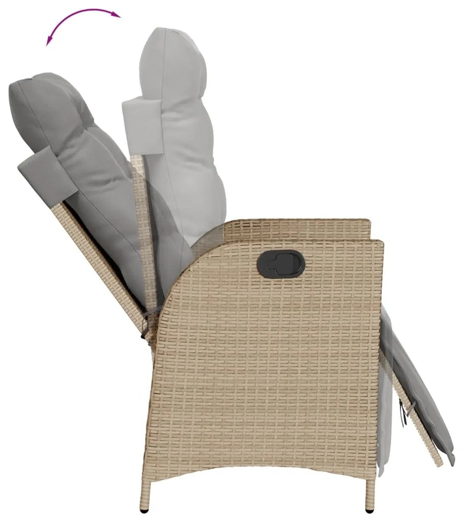 7 pcs conjunto de jantar p/ jardim com almofadões vime PE bege