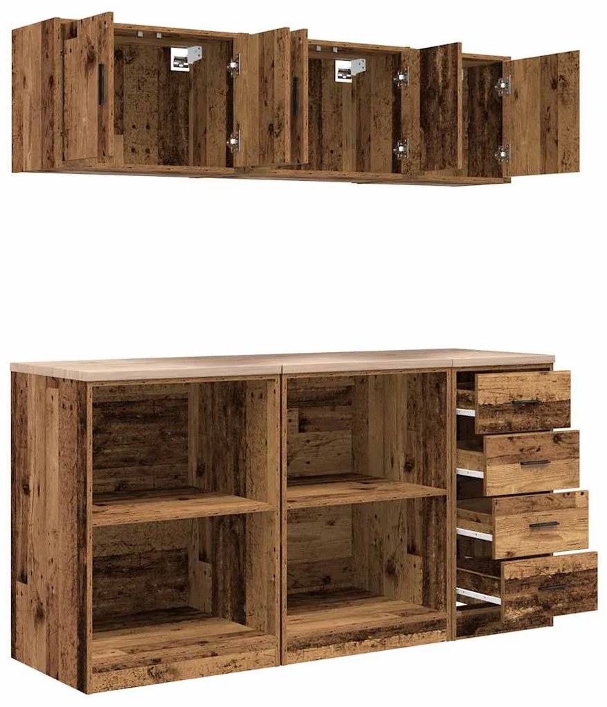 Armários de garagem 6 pcs derivados de madeira madeira velha