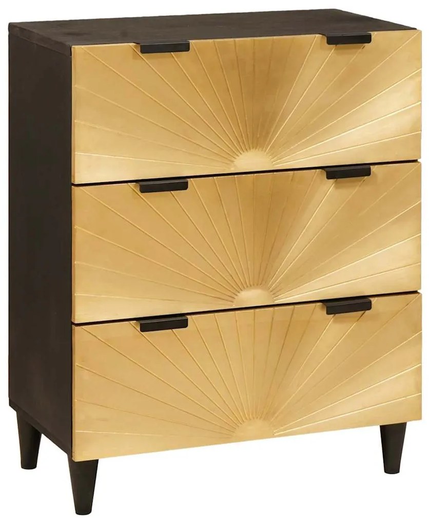 vidaXL Buffet Preto e Ouro 60 x 33 x 75 cm Madeira de manga maciça
