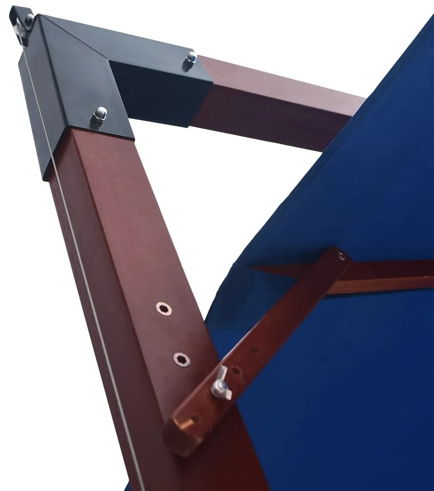 Guarda-sol suspenso com mastro de madeira 400x300 cm azul