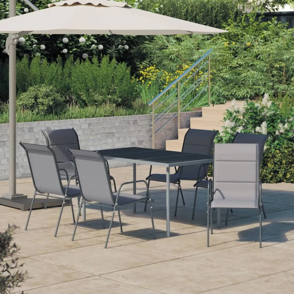 vidaXL 7 pcs conjunto de jantar para exterior aço antracite