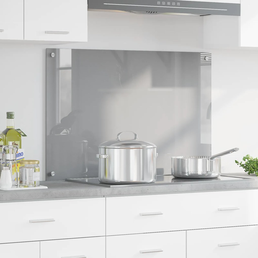 Placa de Backsplash para a Cozinha vidaXL Cinza Claro 90x60x0,6 cm em Vidro Temperado