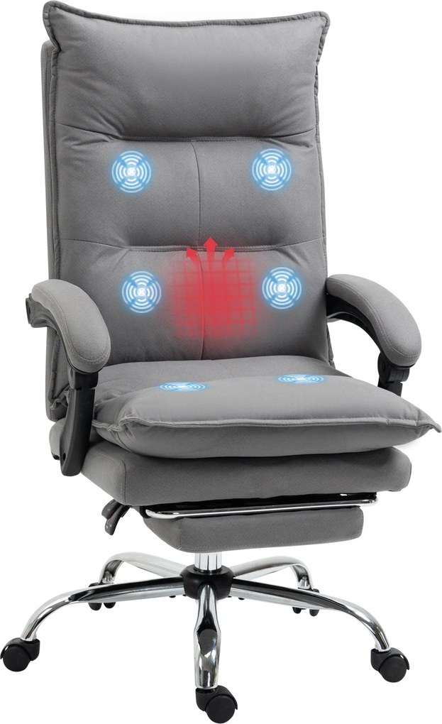 Cadeira de Escritório com 6 Pontos de Massagem e 5 Modos Reclinável com Função de Aquecimento 66x74x114-121,5 cm Cinza