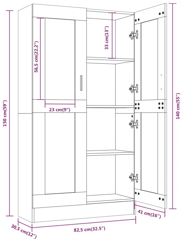 Vitrine 82,5x30,5x150 cm derivados de madeira carvalho fumado