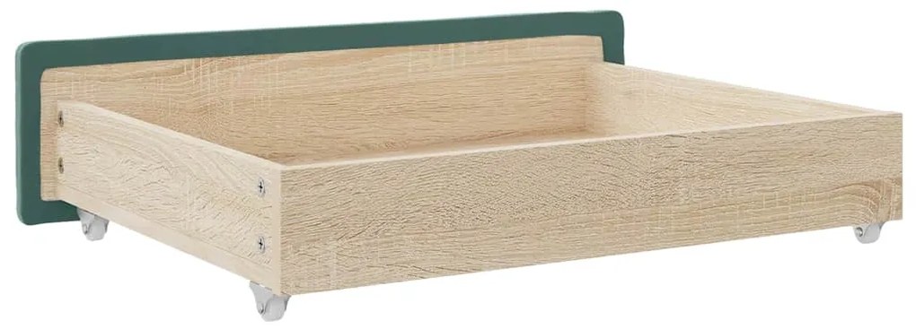 Gavetas de cama 2pcs derivados de madeira e veludo verde-escuro