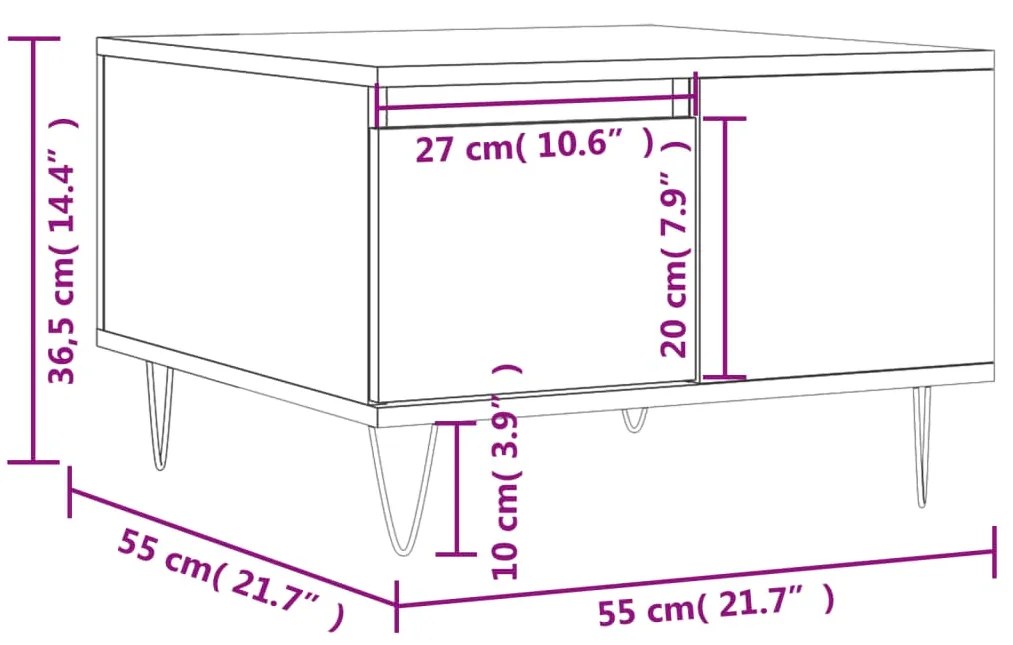 Mesa de centro 55x55x36,5 cm derivados madeira branco brilhante