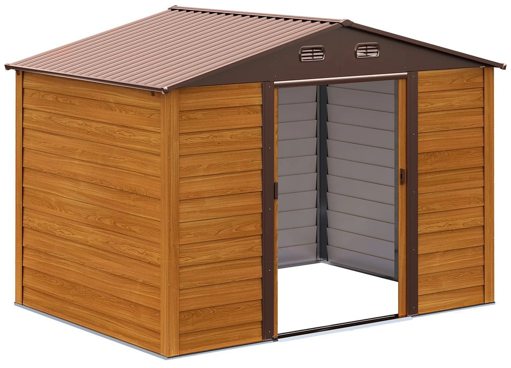 Abrigo de Jardim 5,4m² 278x159x215 cm Abrigo de Jardim com 2 Portas de Correr e 4 Janelas de Ventilação Madeira e Castanho
