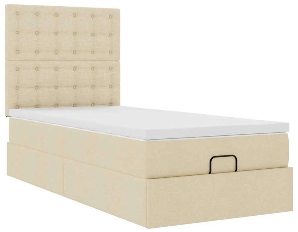 Estrutura de cama otomana com creme de colchão 100x200cm tecido