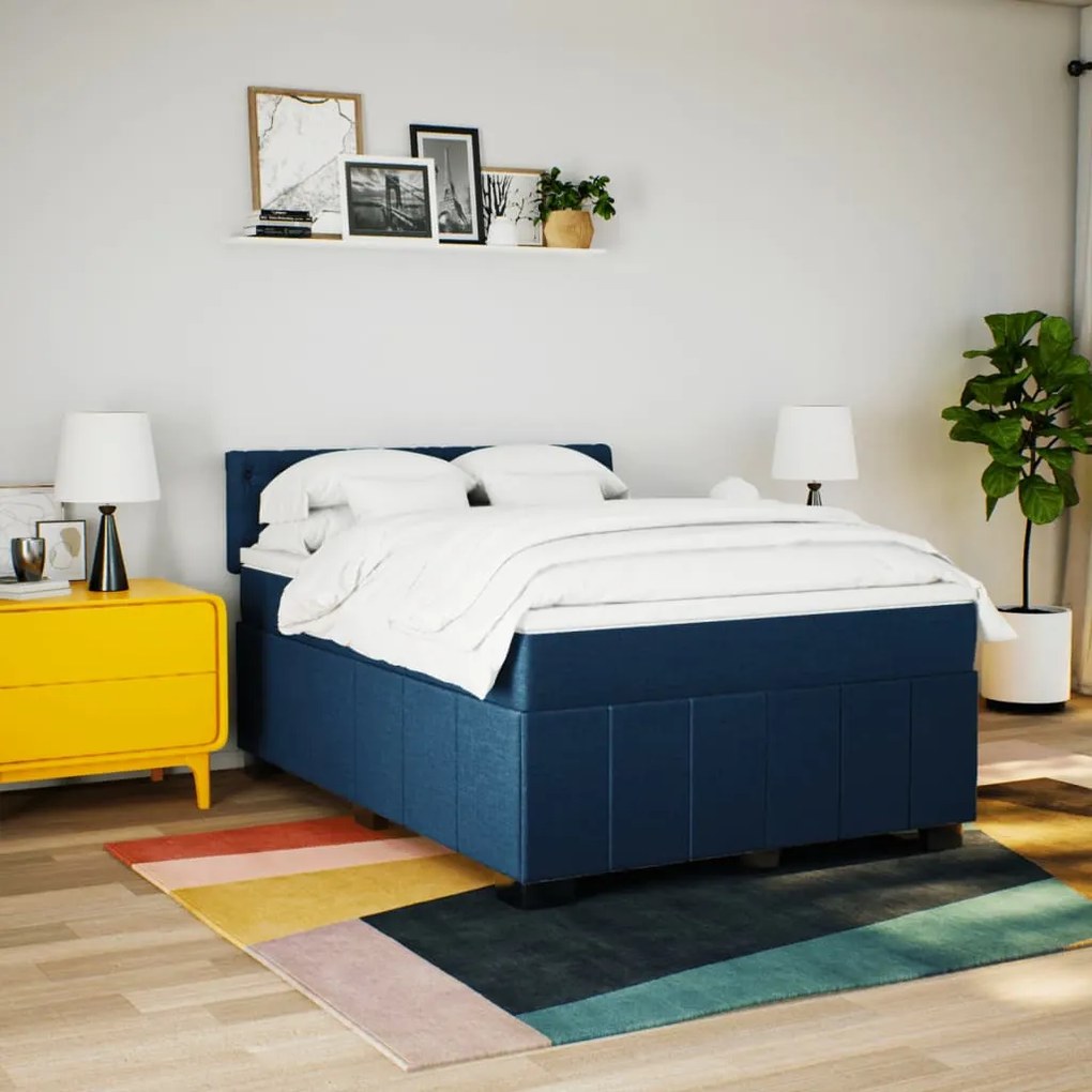 Cama com molas/colchão 140x200 cm tecido azul