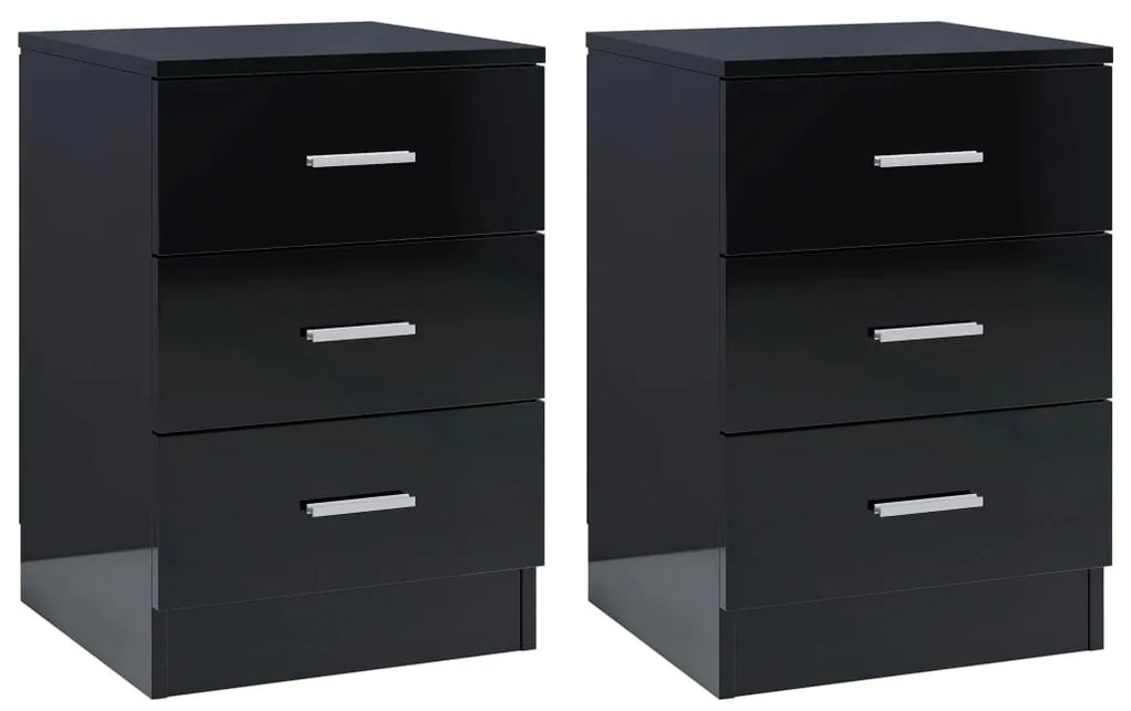 vidaXL Mesas de cabeceira 2 pcs 38x35x56 cm contrapl. preto brilhante