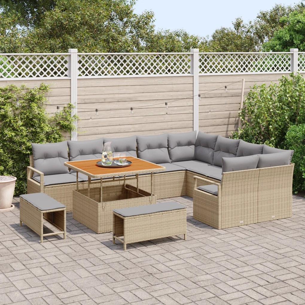 Conjunto de Sofá de Jardim vidaXL 12 Peças com Almofadas Bege Vime Acá