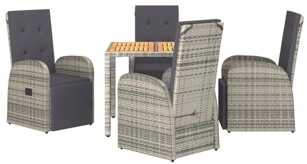 5 pcs conjunto de jantar p/ jardim c/ almofadões vime PE cinza
