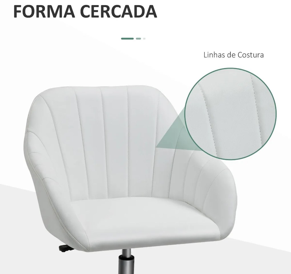 Cadeira de Escritório Ergonômica Giratória com Altura Ajustável Encosto e Apoio para os Braços de Pele Sintética Carga 120kg 60x59x79-89cm Branco