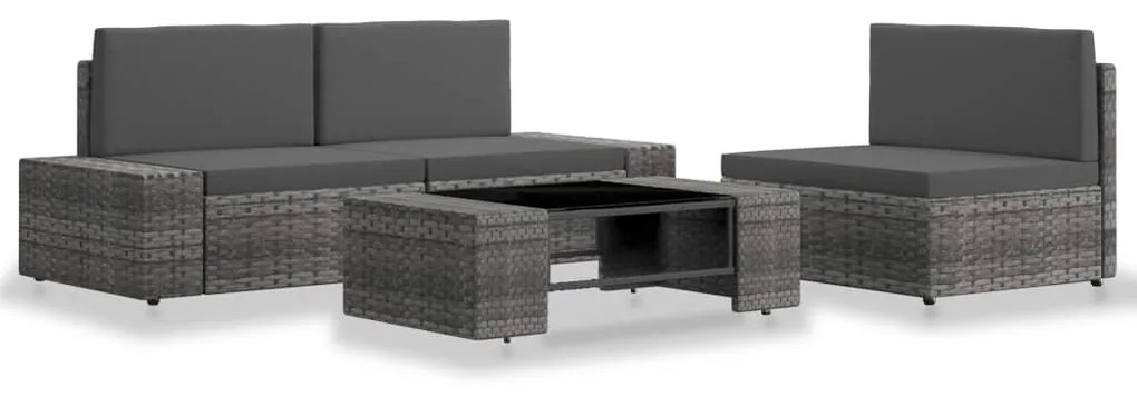 vidaXL 4 pcs conjunto lounge para jardim vime PE cinzento