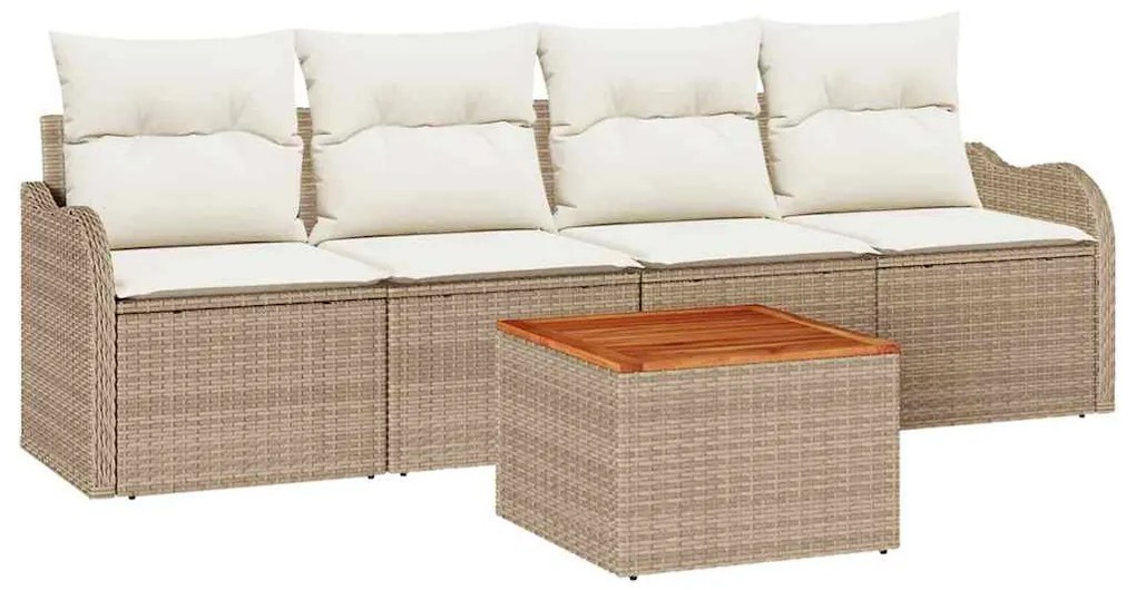 Conjunto de Sofá de Jardim 5 Peças com Almofadas Bege Ratan Acácia