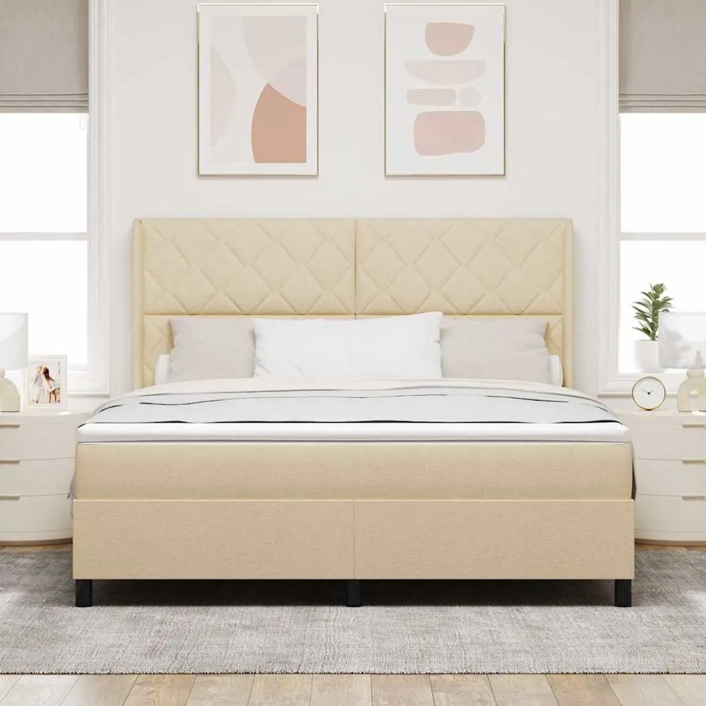 Cama Box com Colchão Creme 180x200 cm em Tecido