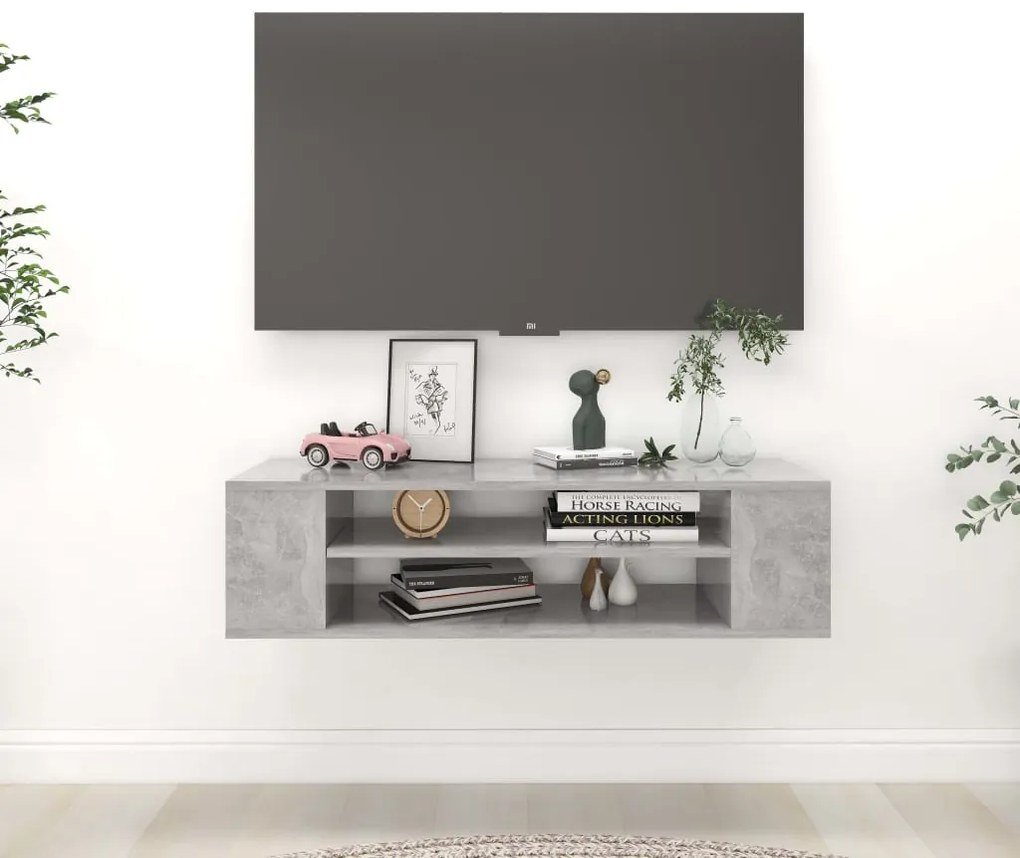 Móvel de TV para parede 100x30x26,5 cm contrapl. cinza cimento