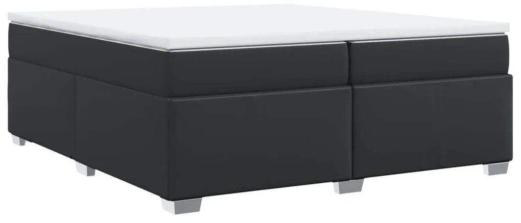 Cama com molas/colchão 200x200 cm couro artificial preto