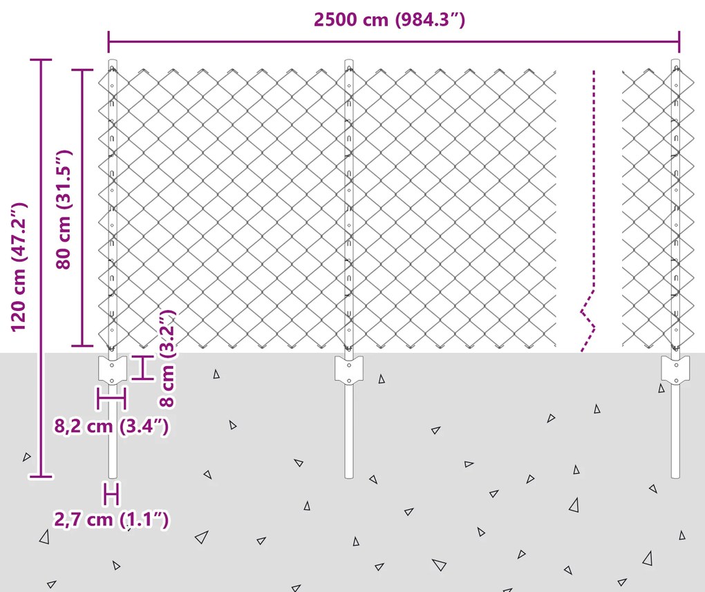 Conjunto de Cerca de Jardim Conjunto de 2 Cinza Aço Galvanizado