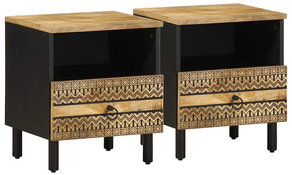 Mesas cabeceira 2 pcs 40x33x46 cm mangueira áspera maciça preto