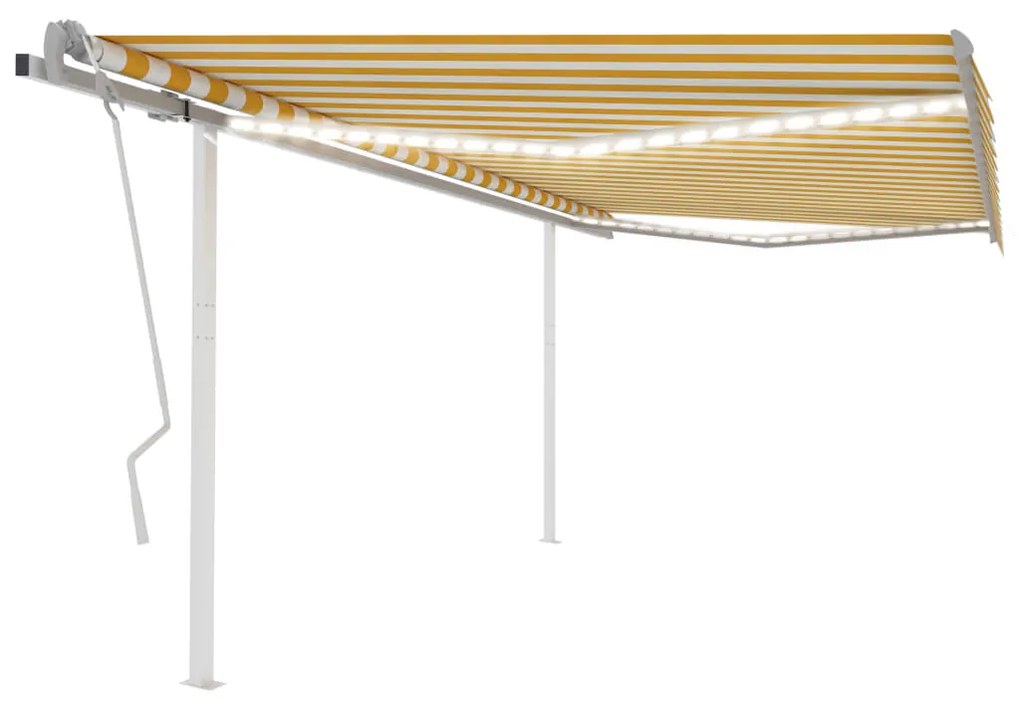 Toldo retrátil manual com luzes LED 4,5x3,5 m amarelo e branco