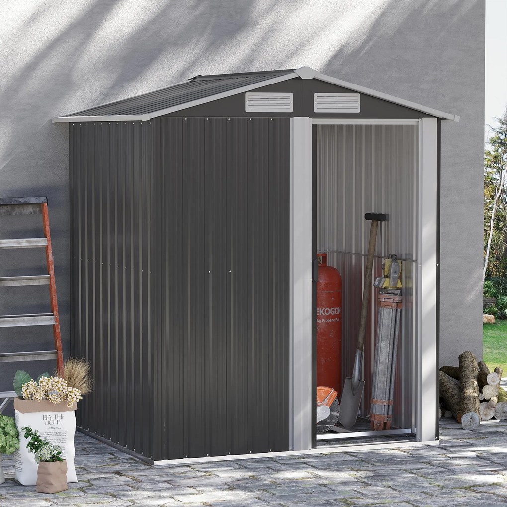 Abrigo de Jardim de 2m² 152x132x188cm Abrigo de Exterior de Aço Galvanizado com Porta Corredeira e Ventilações para Armazenamento de Ferramentas Cinza